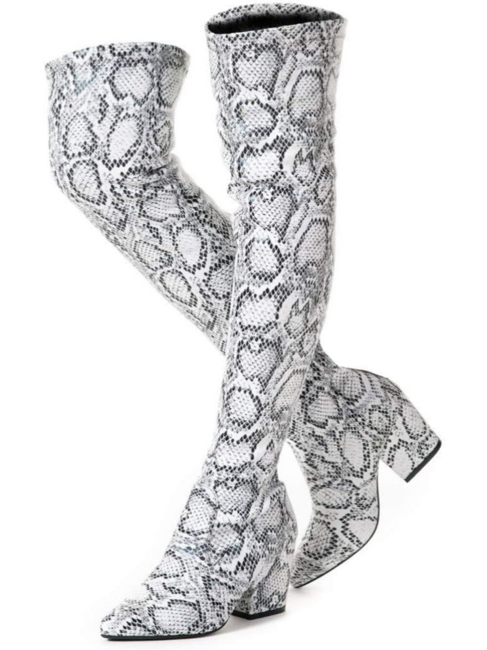 Women's Snake Suede Pointed Toe Flat Comfort Over the Knee Thigh High Boots
